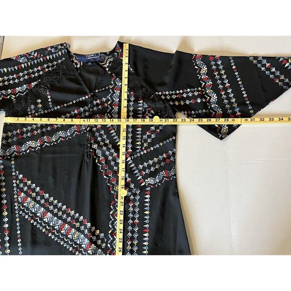 Denim 24/7 | Maxi Dress Womens Black w/Multicolor Geometric Pattern Lace- Sz 14 - Picture 8 of 10